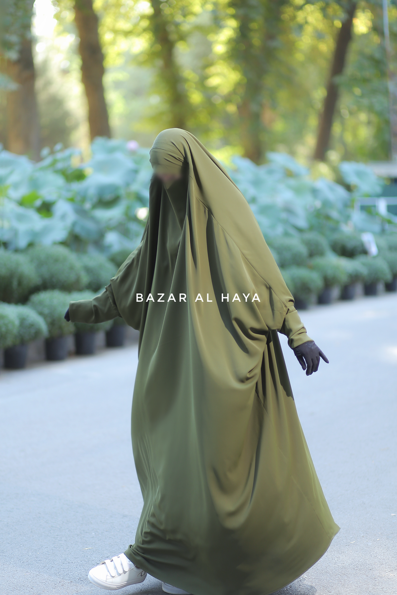 Olive Sarah One Piece Jilbab - Zipper Sleeves - Silk Crepe