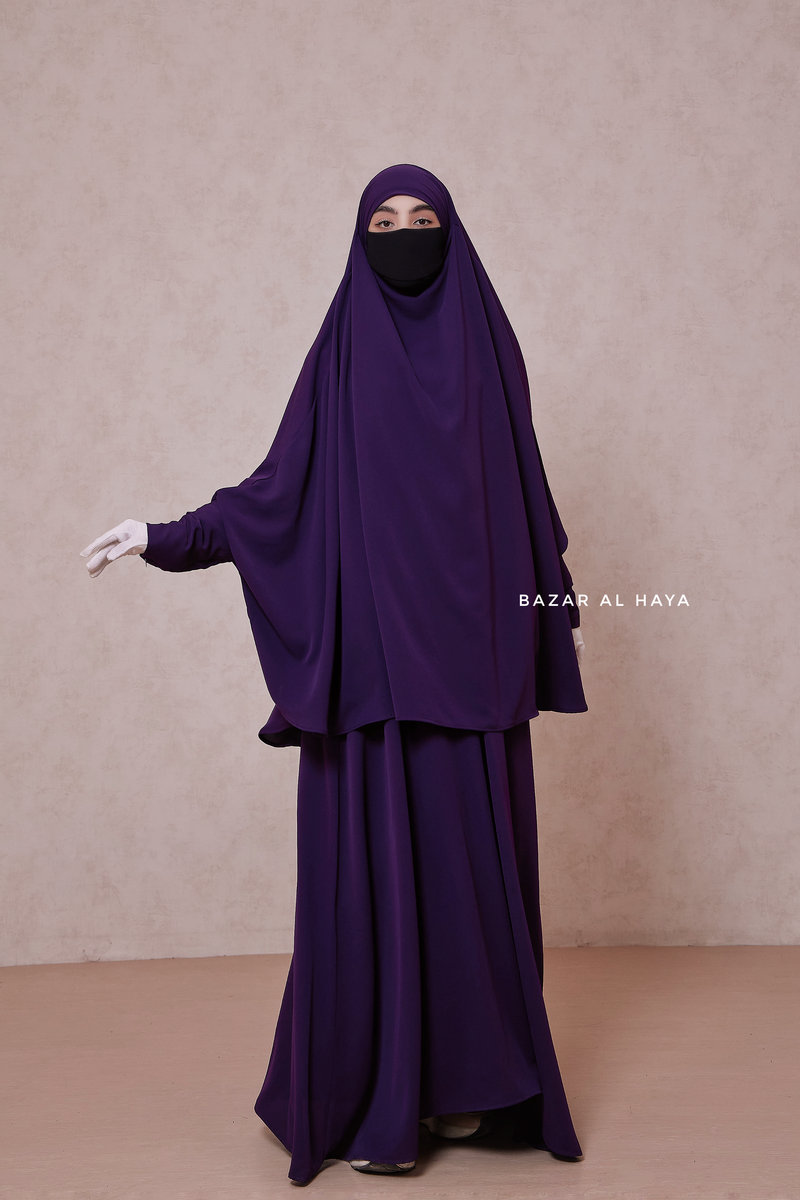 Purple Yasmin Two Piece Jilbab With Dress & Khimar - Loose Style & Light Soft Breathable