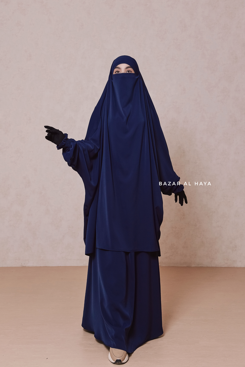 Dark Blue Hoor - Two Piece Jilbab With Skirt - Long & Loose