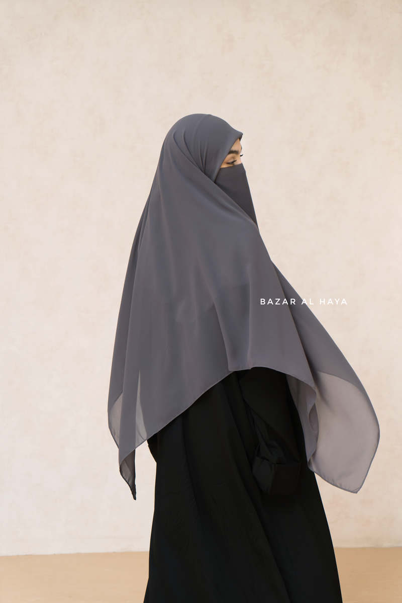Grey Square Scarf With Half Niqab Set - Super Breathable
