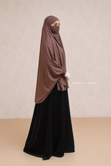 Coffee Cotton Abida Khimar With Sleeves - Soft Cotton