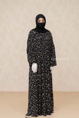 Amira Black Chiffon With Tie Neck Strings Abaya Dress - Puff Sleeves