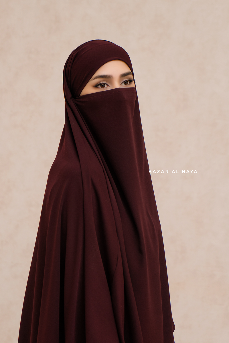 Marwad Maxi Round Diamond Khimar In Burgundy - Crepe, Cotton Extra Long