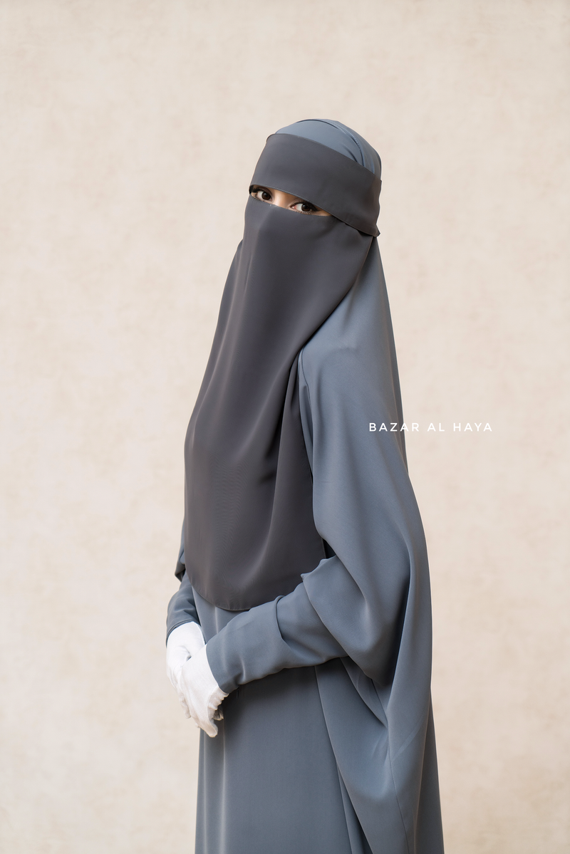 Grey Flap Single Niqab - Super Breathable Veil - Large