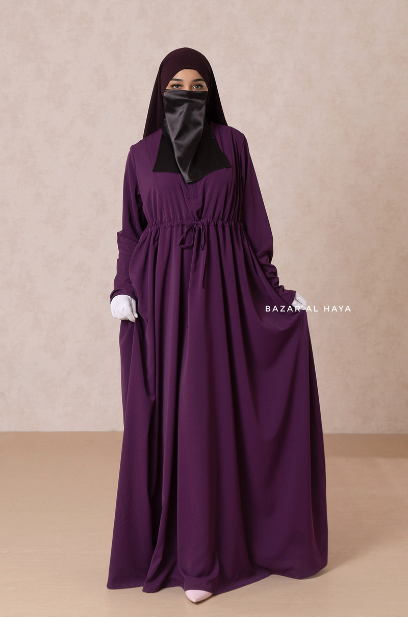 Purple Salam 3 Belted Abaya Dress - Front Zipper & Zipper Sleeves - Nida