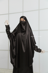 Black Latifa Two Piece Satin Jilbab With Skirt - Long & Loose