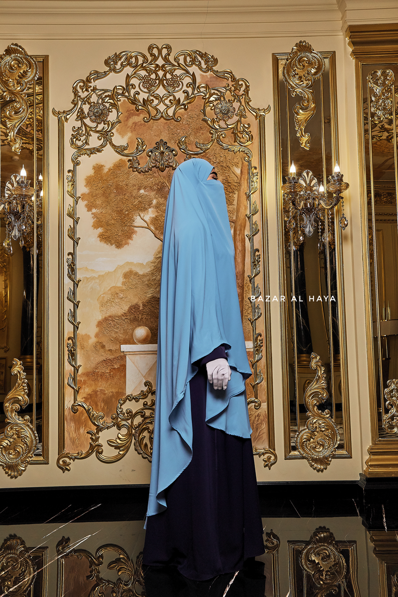 Munawwar Sky Blue Extra Long Triangle Diamond Khimar - Soft Nida