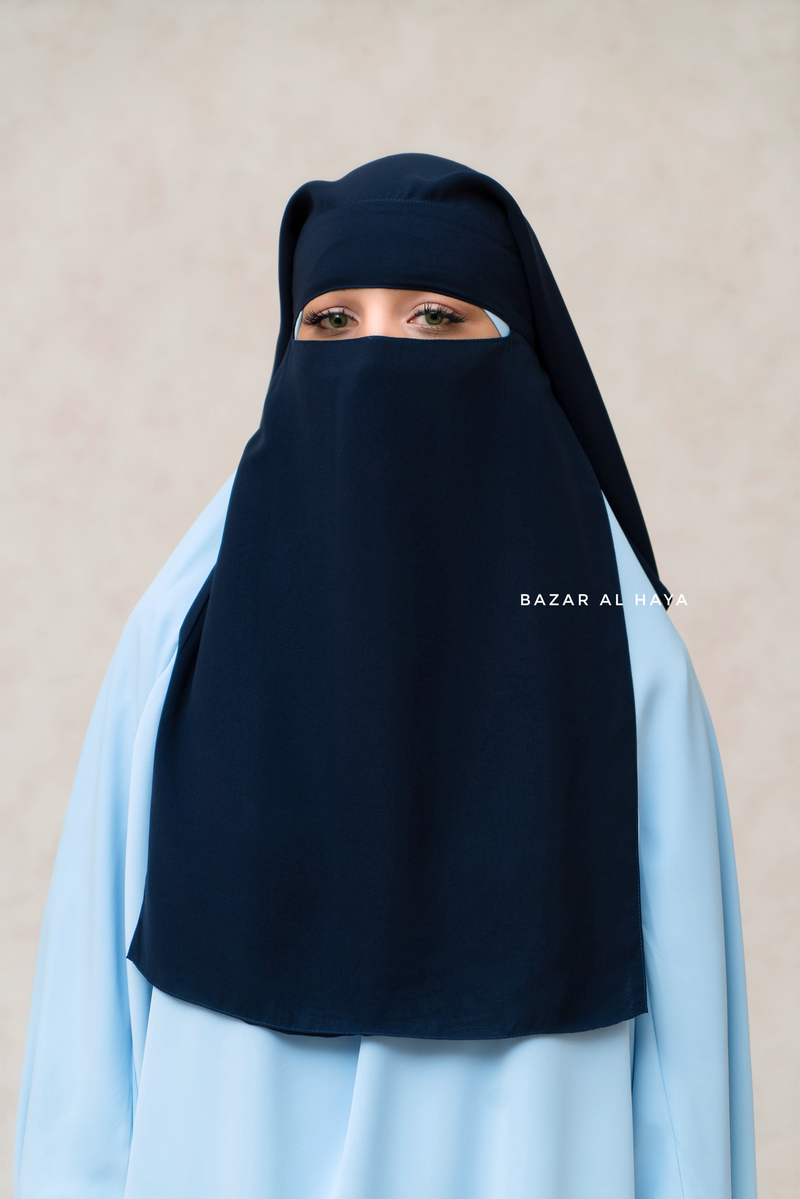 Dark Blue Two Layer Niqab - Long & Wide - Super Breathable Veil