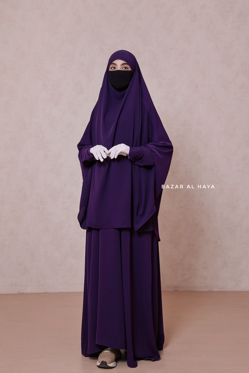 Purple Yasmin Two Piece Jilbab With Dress & Khimar - Loose Style & Light Soft Breathable