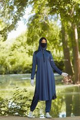 Shuruq Spruce Blue Modest Swimwear Three Piece Set With Swimdress, Khimar, & Pants - Enjoy The Comfort