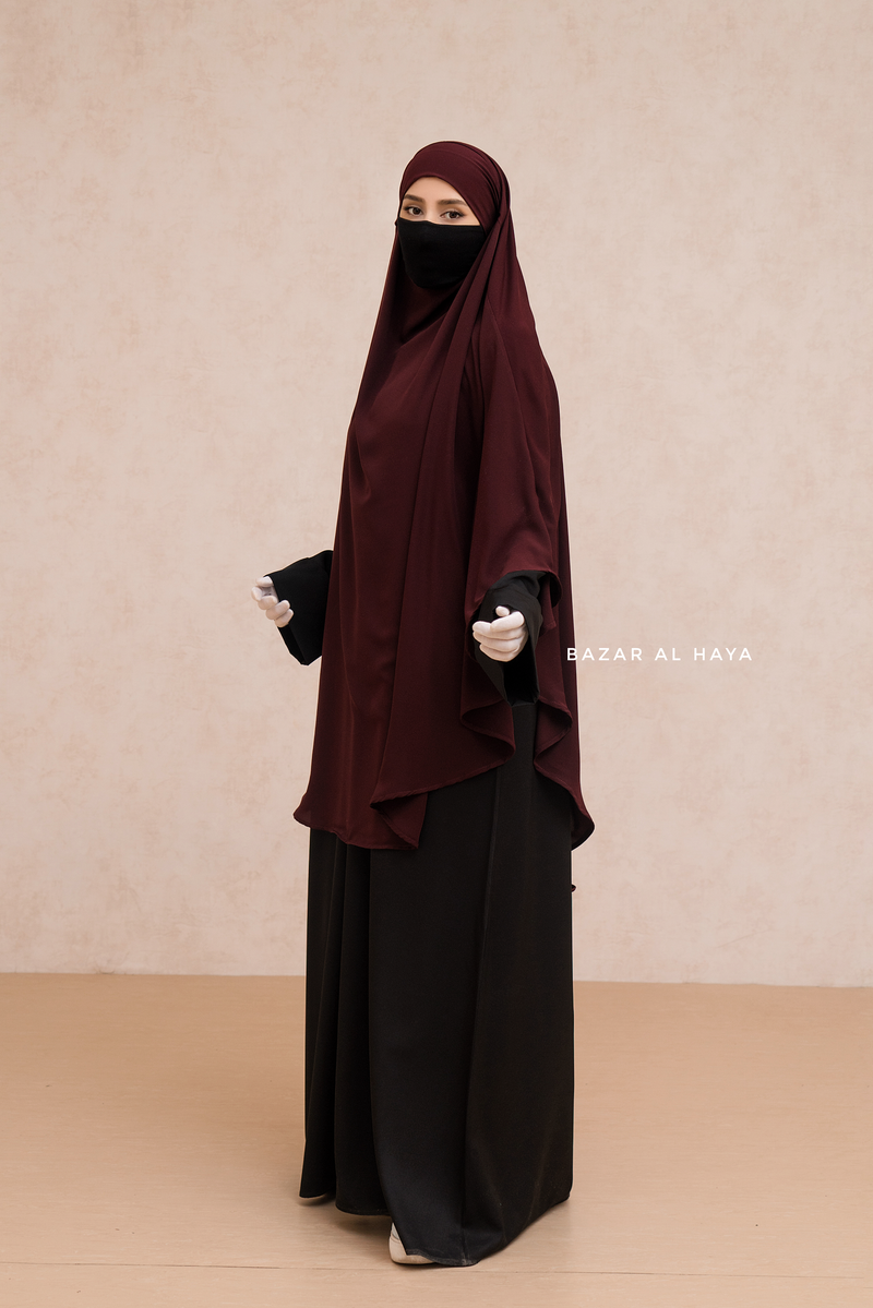 Marwad Maxi Round Diamond Khimar In Burgundy - Crepe, Cotton Extra Long