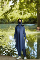 Shuruq Spruce Blue Modest Swimwear Three Piece Set With Swimdress, Khimar, & Pants - Enjoy The Comfort