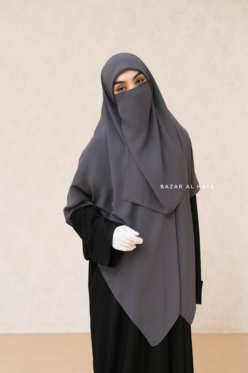 Grey Square Scarf With Half Niqab Set - Super Breathable