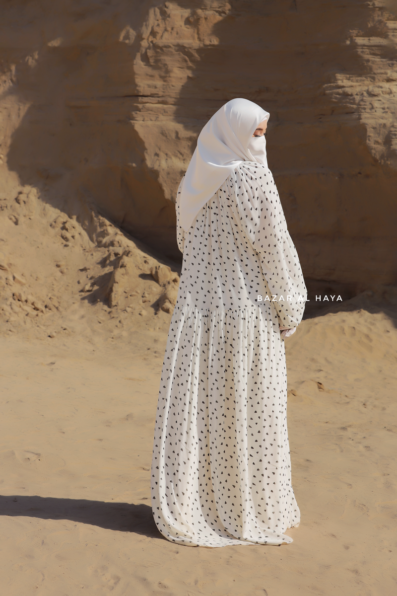 Amira White Chiffon Abaya Dress With Puff Sleeves - Double Layer XXL Amira White Chiffon Abaya Dress With Puff Sleeves - Double Layer XXL