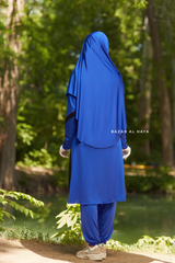 Royal Blue Modest Swimwear Three Piece Set With Swimdress, Khimar, & Pants - Enjoy The Comfort