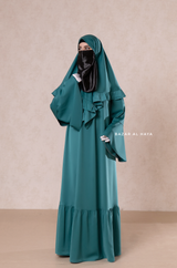 Bushra Dress - Jade Green Layered Ruffle Sleeve Abaya - Premium Sultansha