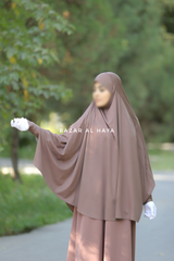 Coffee Cotton Abida Khimar With Sleeves - Soft Cotton