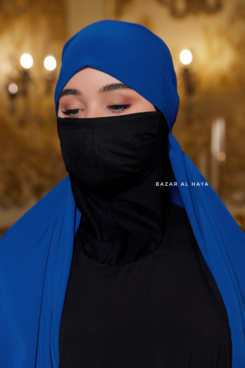 Tie Back Royal Blue Scarf & Khimar In Long Rectangle Shape - Style & More