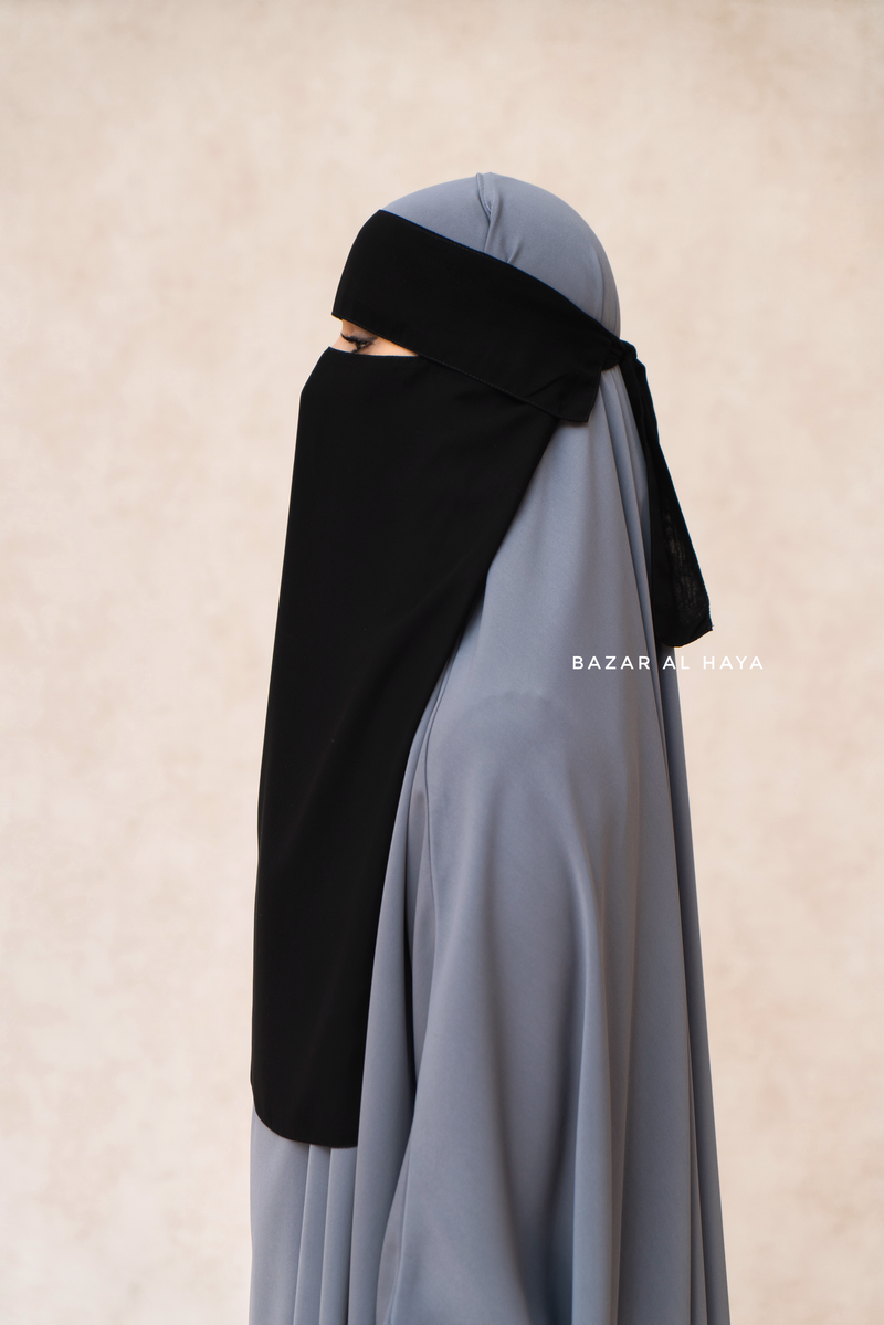 Flap Black Single Niqab - Super Breathable Veil
