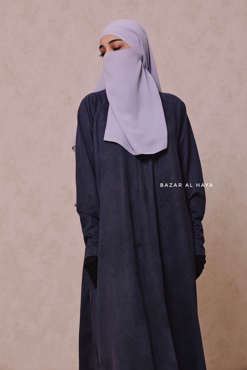 Naval Yamina Front & Sleeve Zipper Abaya Dress With Side Pockets - Textured Suede