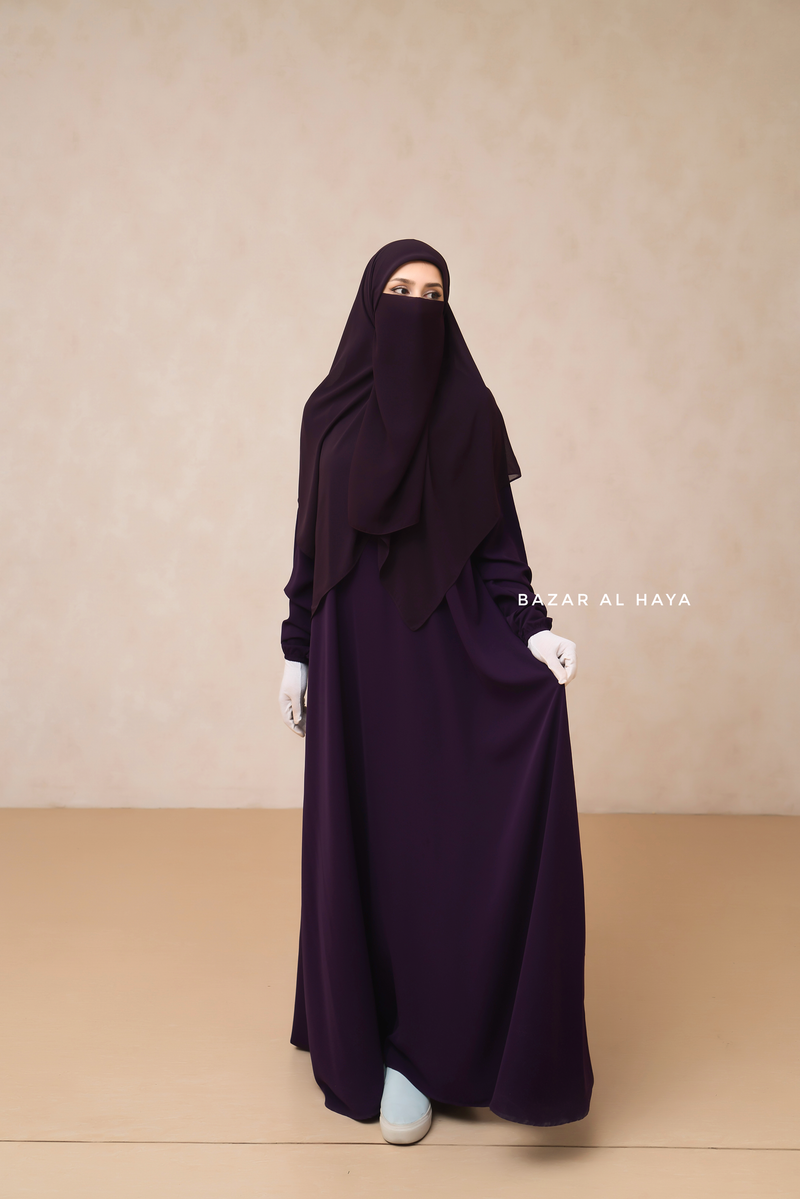 Purple Square Scarf With Half Niqab Set - Super Breathable - Medium