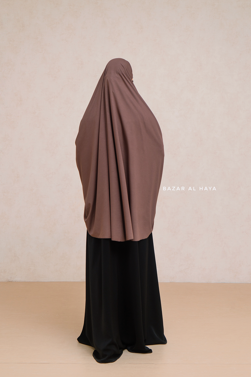 Coffee Cotton Abida Khimar With Sleeves - Soft Cotton