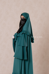 Bushra Dress - Jade Green Layered Ruffle Sleeve Abaya - Premium Sultansha