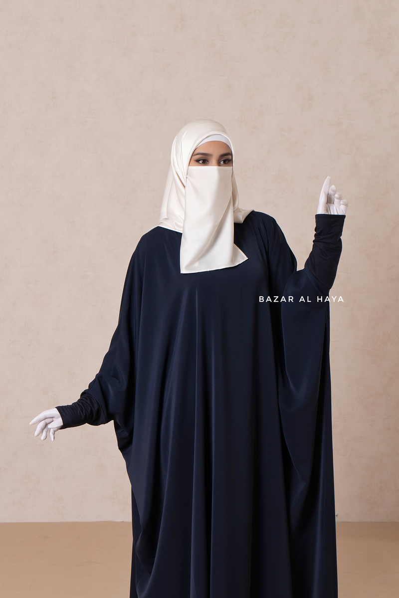 Navy Faraasha Butterfly Wide Abaya - Silk Crepe