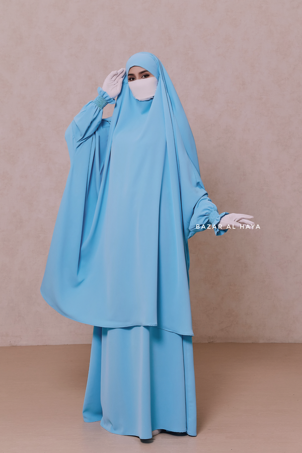 Baby Blue Hoor - Two Piece Jilbab With Skirt- Long & Loose