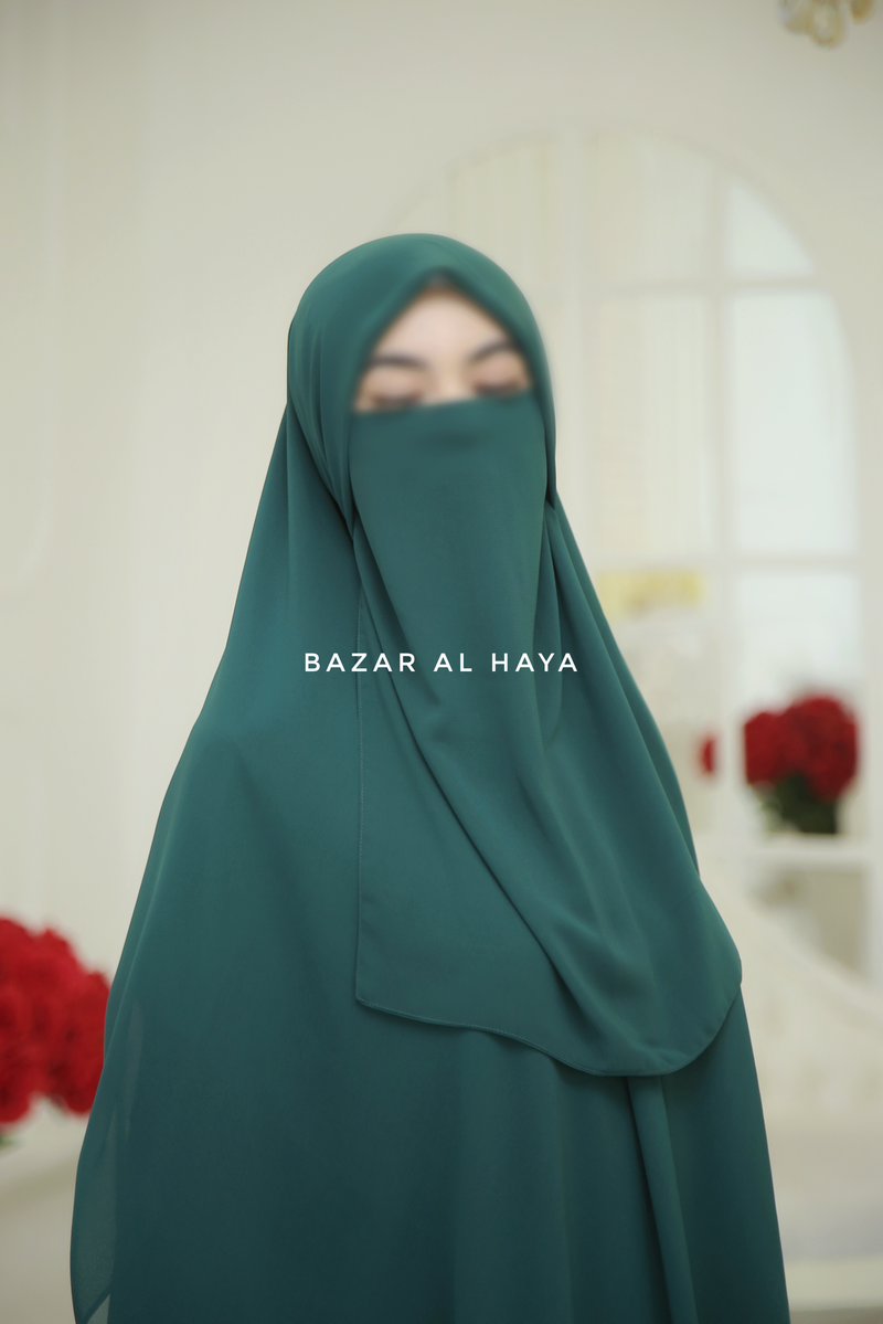 Emerald Square Scarf With Half Niqab Set - Super Breathable