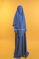 Steel Blue Salam 2 Abaya & Mubarak Khimar Maxi Set - Front Zipper - Nida