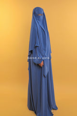 Steel Blue Salam 2 Abaya & Mubarak Khimar Maxi Set - Front Zipper - Nida