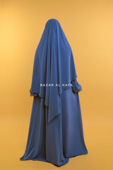 Steel Blue Salam 2 Abaya & Mubarak Khimar Maxi Set - Front Zipper - Nida