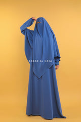 Steel Blue Salam 2 Abaya & Mubarak Khimar Maxi Set - Front Zipper - Nida