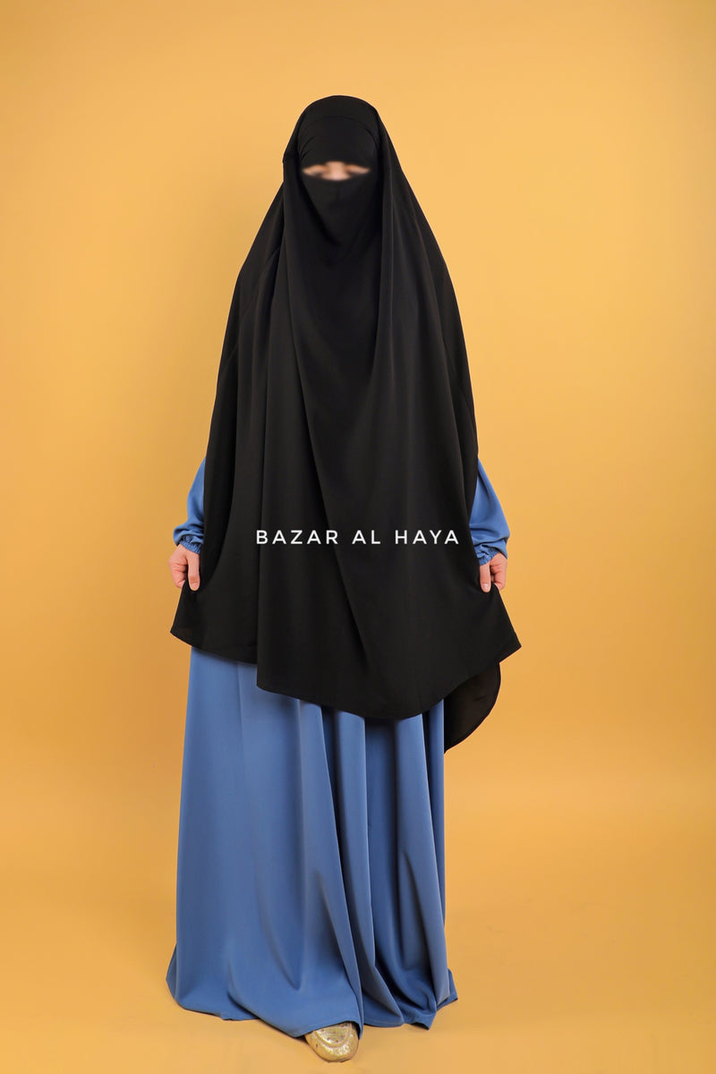 Safiyya Black Sleeveless Khimar - Soft Crepe Extra Long & Wide