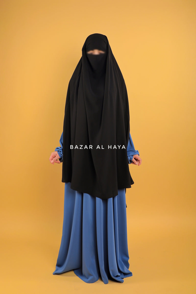 Safiyya Black Sleeveless Khimar - Soft Crepe Extra Long & Wide