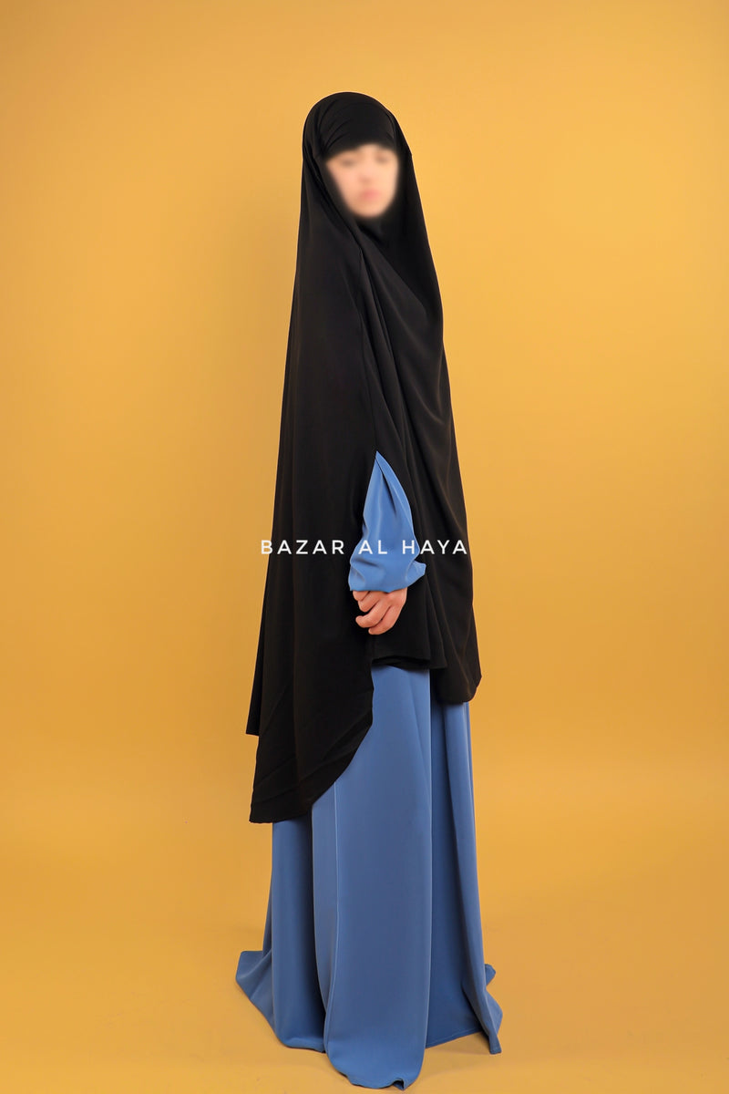 Safiyya Black Sleeveless Khimar - Soft Crepe Extra Long & Wide