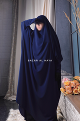 Sarah One Piece Navy Blue Jilbab - Zipper Sleeves - Silk Crepe