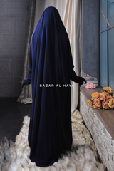 Sarah One Piece Navy Blue Jilbab - Zipper Sleeves - Silk Crepe