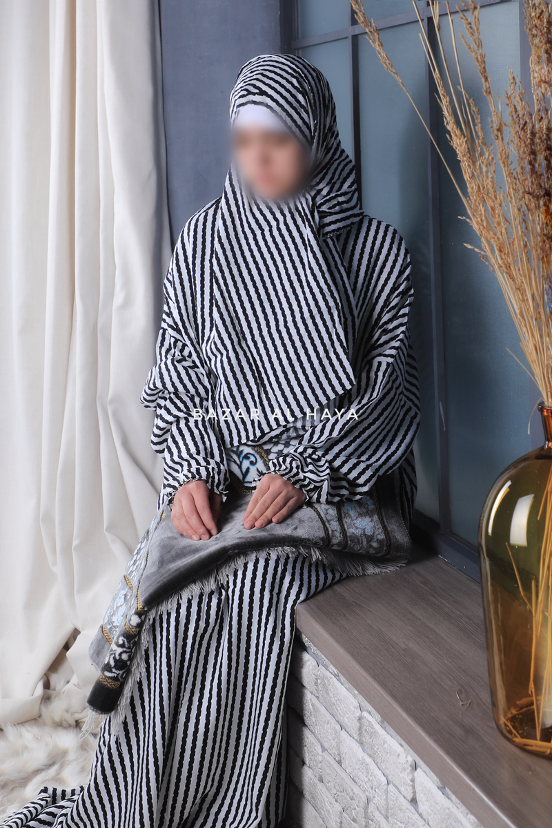 Prayer / Salah Dress One Piece Jilbab Stripe 100% Cotton - Super Breathable Comfy Style