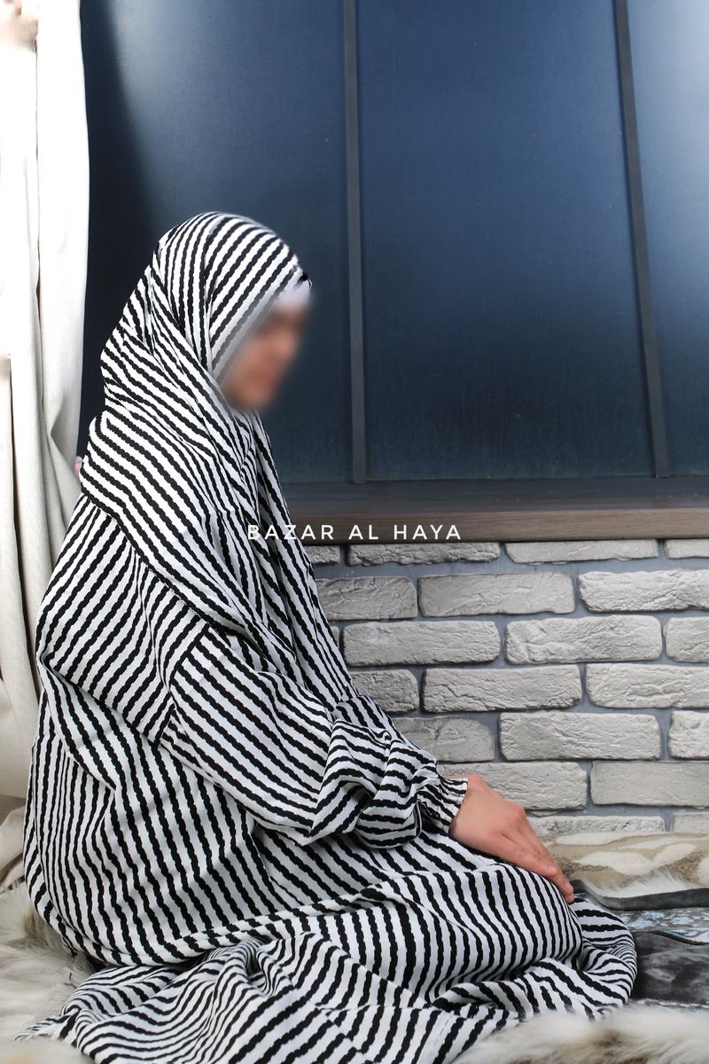 Prayer / Salah Dress One Piece Jilbab Stripe 100% Cotton - Super Breathable Comfy Style