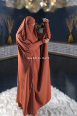 Sarah One Piece Peach Jilbab - Zipper Sleeves - Silk Crepe