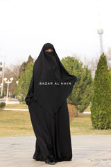 Black Salam 2 Abaya & Mubarak Khimar Maxi Set - Silk Crepe