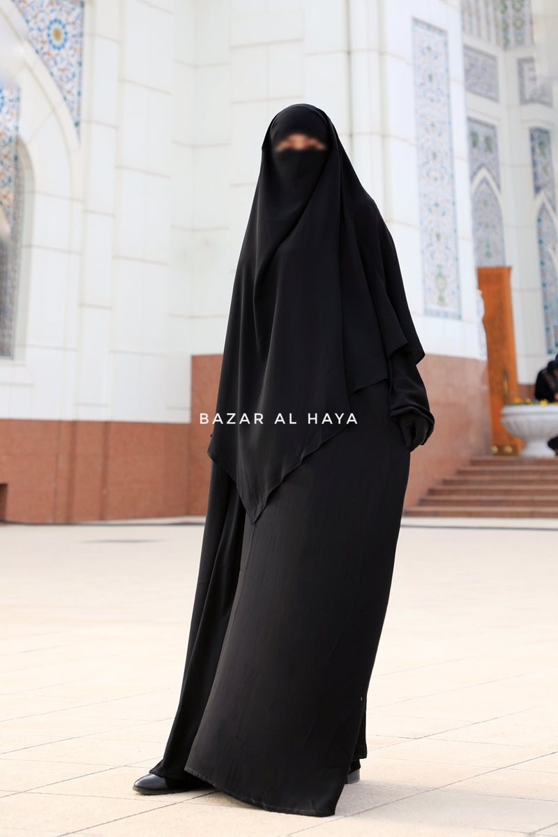 Black Salam 2 Abaya & Mubarak Khimar Maxi Set - Silk Crepe