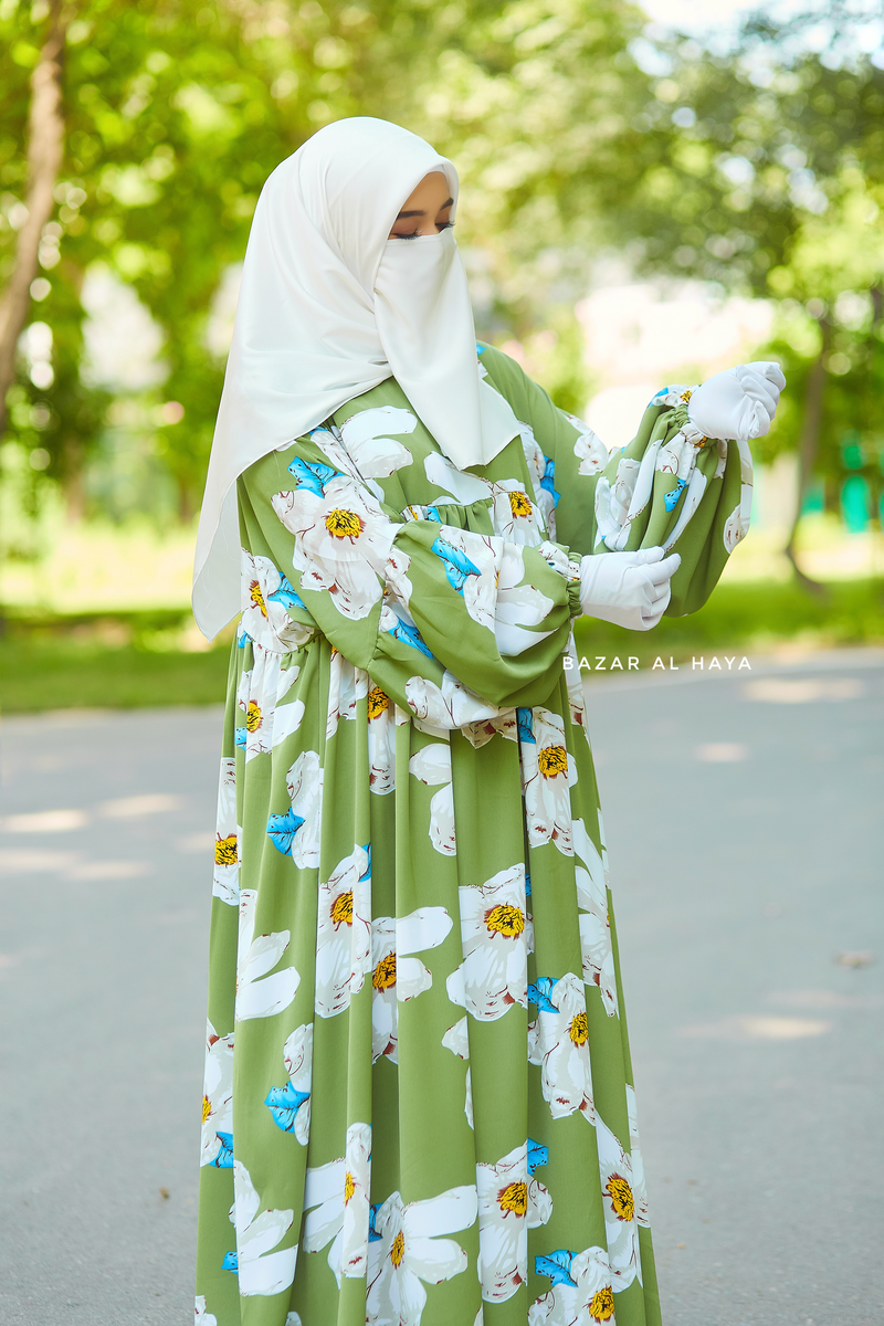 Kiwi Muna Loose Fit Summer Abaya Dress - Viscose Cotton & Daisy Flower Print