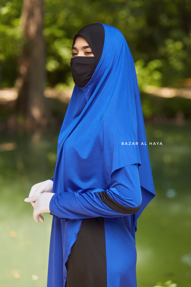 Royal Blue Modest Swimwear Three Piece Set With Swimdress, Khimar, & Pants - Enjoy The Comfort