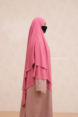 Pink Pari Two Layered Maxi Diamond Khimar - Crepe Chiffon