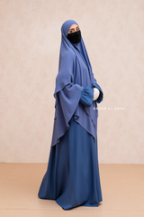 Slate Blue Pari Two Layered Maxi Diamond Khimar - Crepe Chiffon