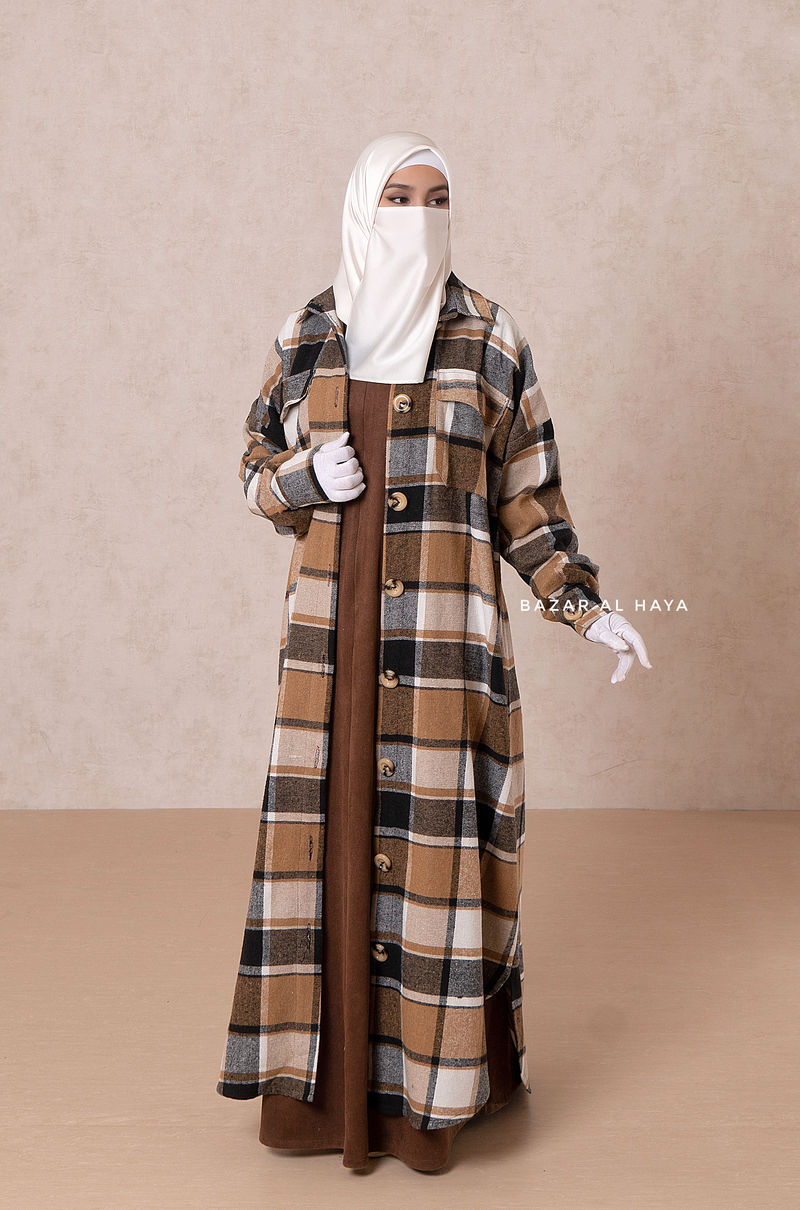 Brown Zada Plaid Shirt Dress In Cotton & Cashmere - Spring/Fall Outfit