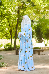 Baby Blue Muna Loose Fit Summer Abaya Dress - Viscose Cotton & Daisy Flower Print